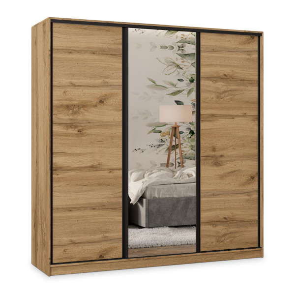 Szafa przesuwna TARI 180 cm z lustrem Dąb wotan + Czarny 740067