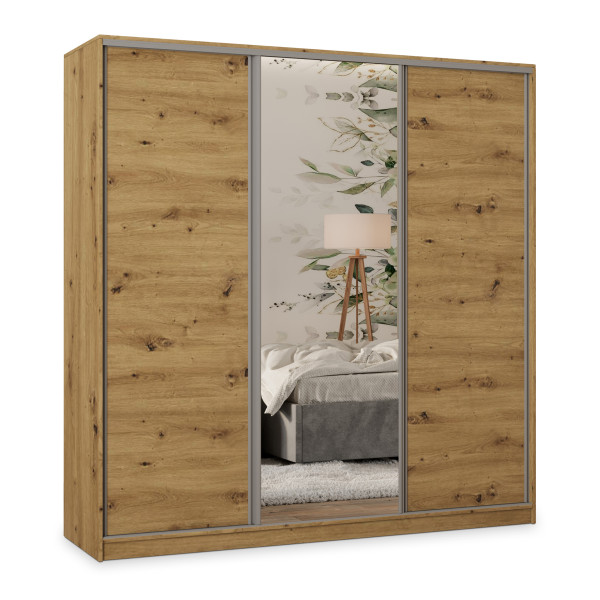 Szafa przesuwna TARI 200 cm z lustrem Dąb artisan + Srebrny 739846
