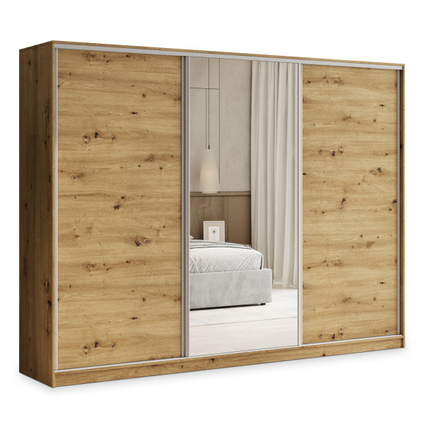 Szafa przesuwna TARI 250 cm z lustrem Dąb artisan + Srebrny 739999