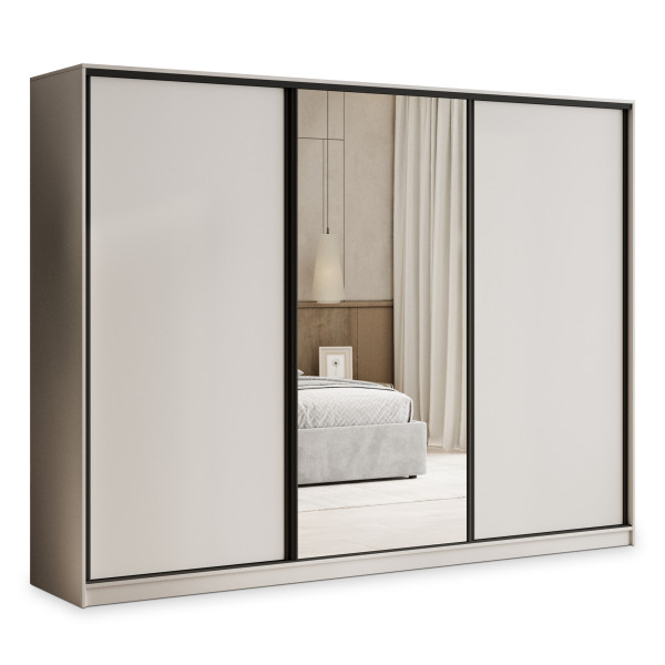 Szafa przesuwna TARI 250 cm z lustrem Kaszmir + Czarny 739855