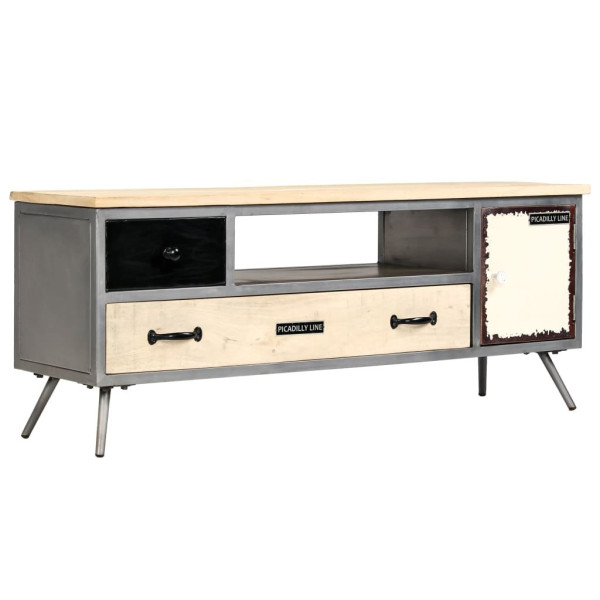 Szafka pod telewizor, lite drewno mango i stal, 120x30x45 cm 374938