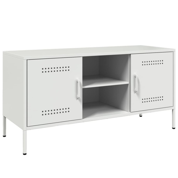 Szafka Pod Telewizor Półka Stolik RTV Biały Stal 100.5x39x50.5 cm 763415