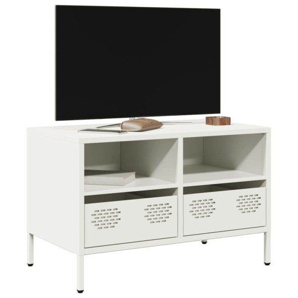 Szafka Pod Telewizor Półka Stolik RTV Biały Stal 68x39x43.5 cm 763491