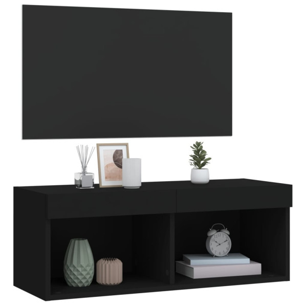 Szafka Pod Telewizor Stolik Półka Szafka RTV Czarny LED 80x30x30 cm 764826