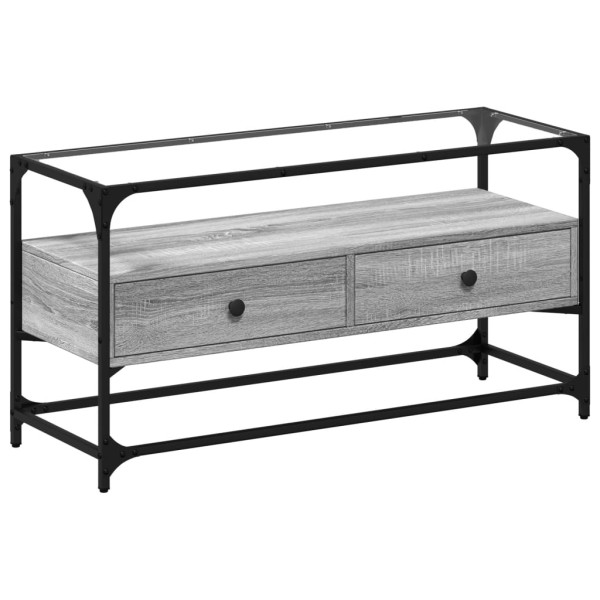 Szafka pod TV ze szklanym blatem szary dąb sonoma 98x35x51 cm 867892