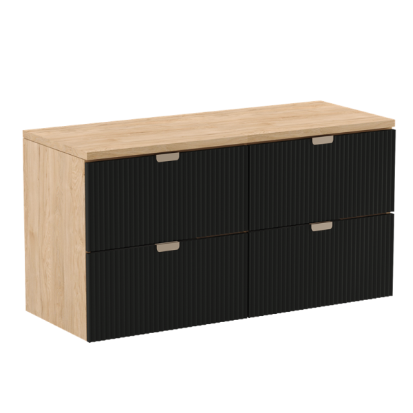 Szafka pod umywalkę 120 cm Czarny/Orzech z ryflowanymi frontami 604832