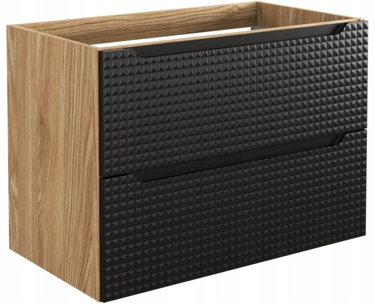 Szafka Pod Umywalkę 80 cm CZARNA DĄB Wisząca 2S MDF 3D LUXOR 290612