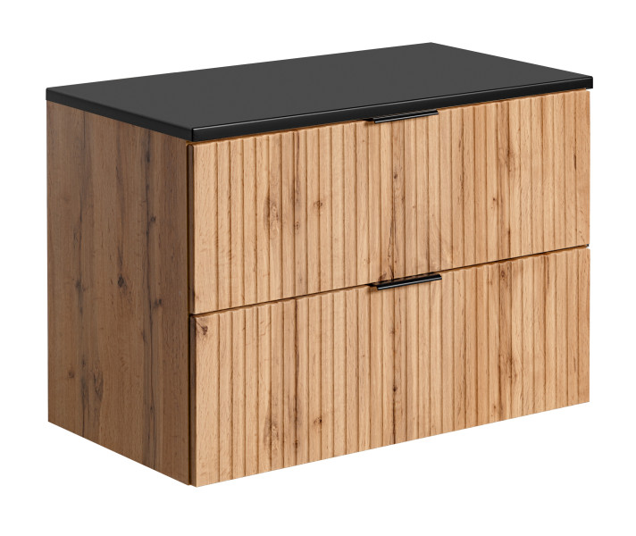 Szafka pod Umywalke 80 cm DĄB WOTAN z Czarnym Blatem 167397