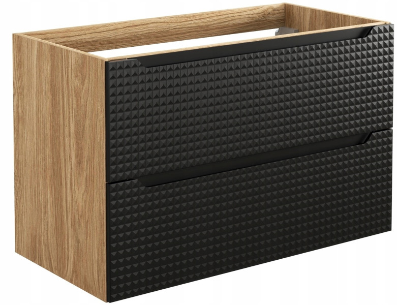 Szafka Pod Umywalkę 90 cm CZARNA DĄB Wisząca 2S MDF 3D LUXOR 290603