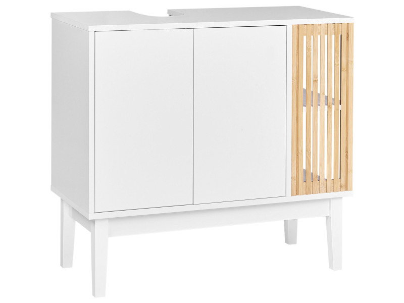 Szafka pod umywalkę bambus MDF biała jasne drewno 413062