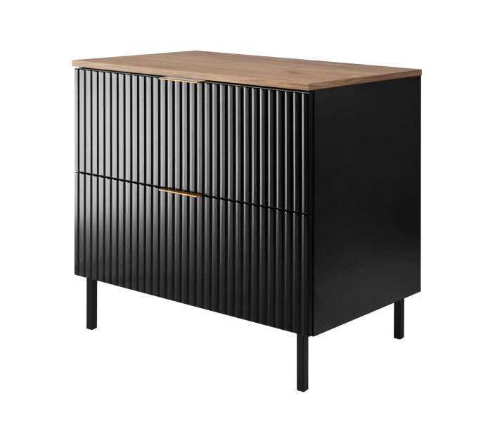 Szafka pod umywalkę, czarna, dąb Craft 80 x 77 x 46 cm, czarne nogi + blat 1060110