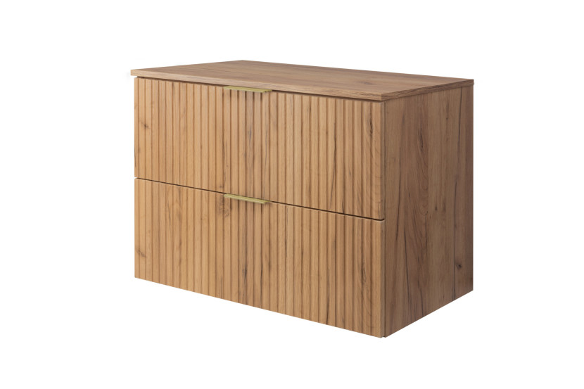 Szafka pod umywalkę, dąb Craft, 80 x 57 x 46 cm, uchwyt złoty + blat 1092275