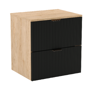 Szafka pod umywalkę nablatową 60 cm Czarny/Orzech z ryflowanymi frontami 568198