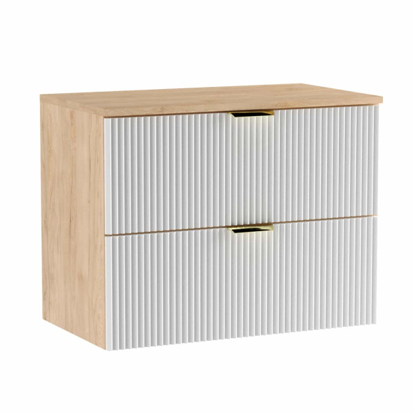 Szafka pod umywalkę nablatową 80 cm Orzech/Biały z ryflowanymi frontami 649666