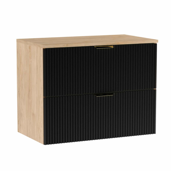 Szafka pod umywalkę nablatową 80 cm Orzech/Czarny z ryflowanymi frontami 649660