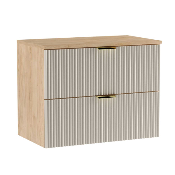 Szafka pod umywalkę nablatową 80 cm Orzech/Kaszmir z ryflowanymi frontami 649654