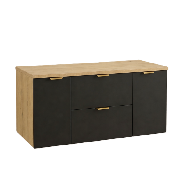Szafka pod Umywalkę z Blatem 120cm 2 Szuflady 2 Drzwi Dąb Artisan / Czarny 879805