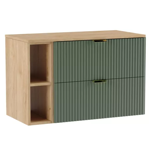 Szafka pod umywalkę z regałem ryflowane fronty Szałwiowy/Orzech 80 cm 649656