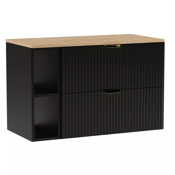 Szafka pod umywalkę z regałem z blatem w kolorze orzech fronty Czarny 80 cm 649662