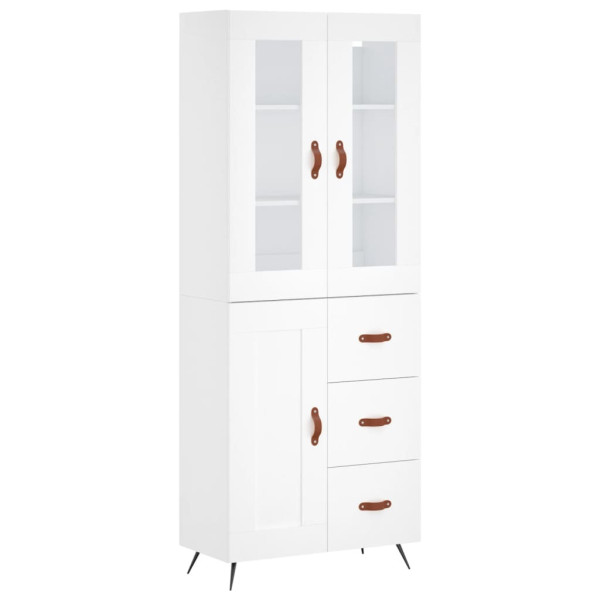 Szafka Regał Witrynka Biała z Drzwiami Szklanymi 69.5x34x180 cm do Salonu 751669