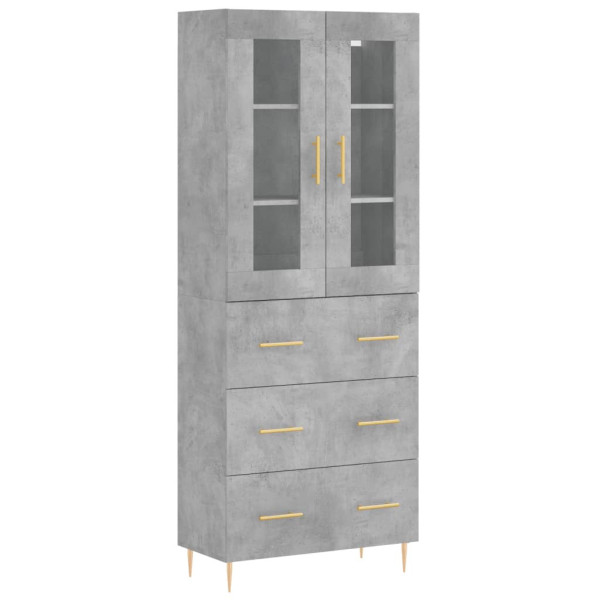 Szafka Regał Witrynka Szara Beton Szklana 69.5x34x180 cm do Salonu Pokoju 751610