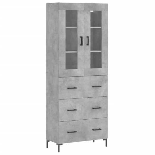 Szafka Regał Witrynka Szara Beton Szklana 69.5x34x180 cm do Salonu Pokoju 751618