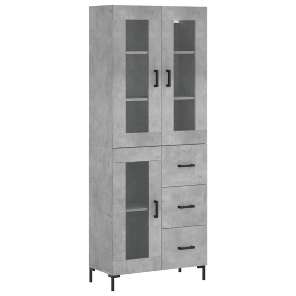 Szafka Regał Witrynka Szara Beton z Drzwiami Szklanymi 69.5x34x180 cm 751578