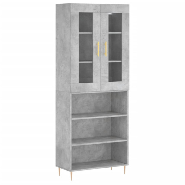 Szafka Regał Witrynka Szara Beton z Drzwiami Szklanymi 69.5x34x180 cm 751693