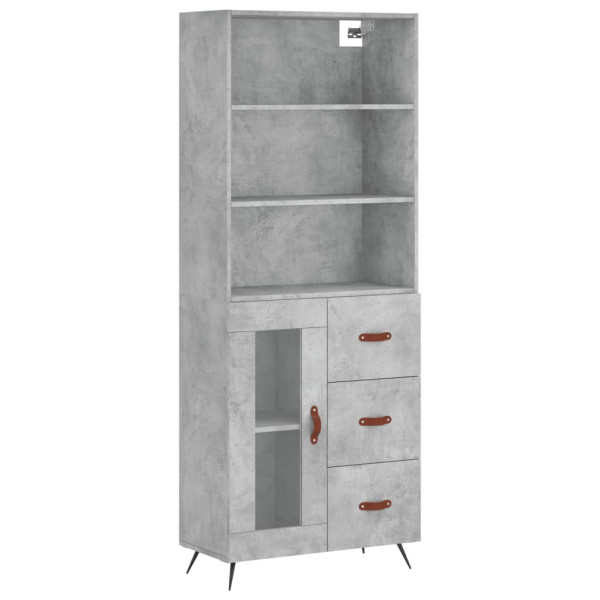 Szafka Regał Witrynka Szara Beton z Drzwiami Szklanymi 69.5x34x180 cm 751699