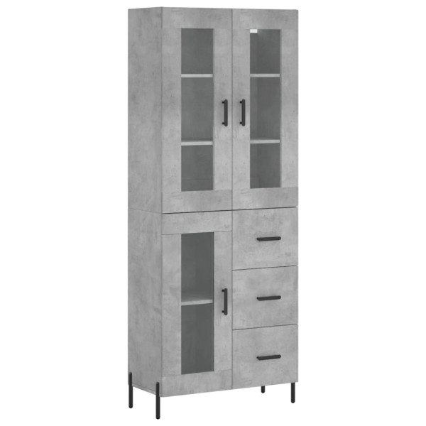 Szafka Regał Witrynka Szara Beton z Drzwiami Szklanymi 69.5x34x180 cm 751592