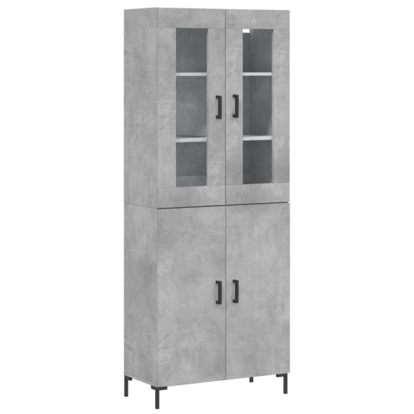 Szafka Regał Witrynka Szara Beton z Drzwiami Szklanymi 69.5x34x180 cm 751598