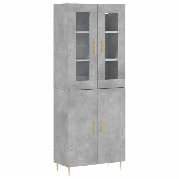 Szafka Regał Witrynka Szara Beton z Drzwiami Szklanymi 69.5x34x180 cm 751602
