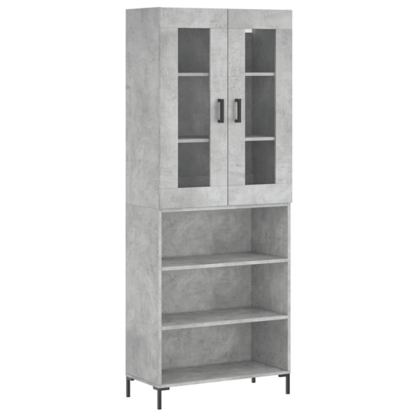Szafka Regał Witrynka Szara Beton z Drzwiami Szklanymi 69.5x34x180 cm 751653