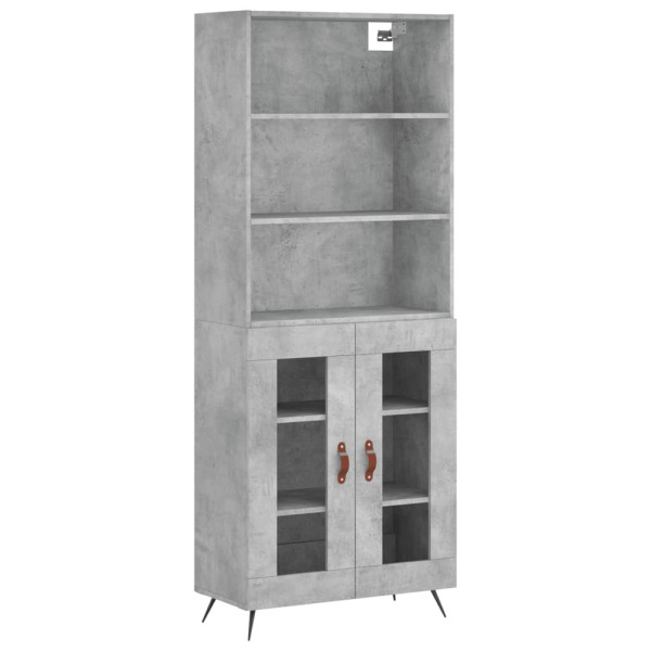 Szafka Regał Witrynka Szara Beton z Drzwiami Szklanymi 69.5x34x180 cm 751670