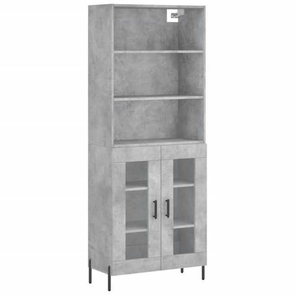 Szafka Regał Witrynka Szara Beton z Drzwiami Szklanymi 69.5x34x180 cm 751681