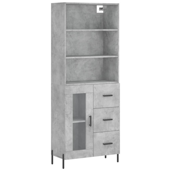 Szafka Regał Witrynka Szara Beton z Drzwiami Szklanymi 69.5x34x180 cm 751683