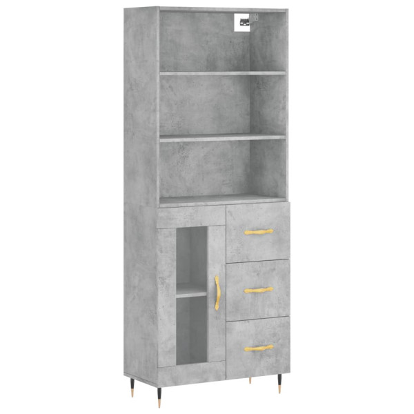 Szafka Regał Witrynka Szara Beton z Drzwiami Szklanymi 69.5x34x180 cm 751688