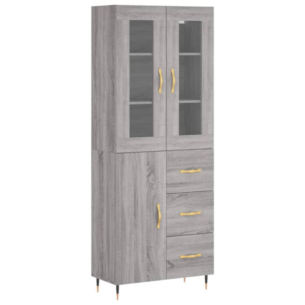 Szafka Regał Witrynka Szara Dąb Sonoma Szklana 69.5x34x180 cm do Salonu 751585