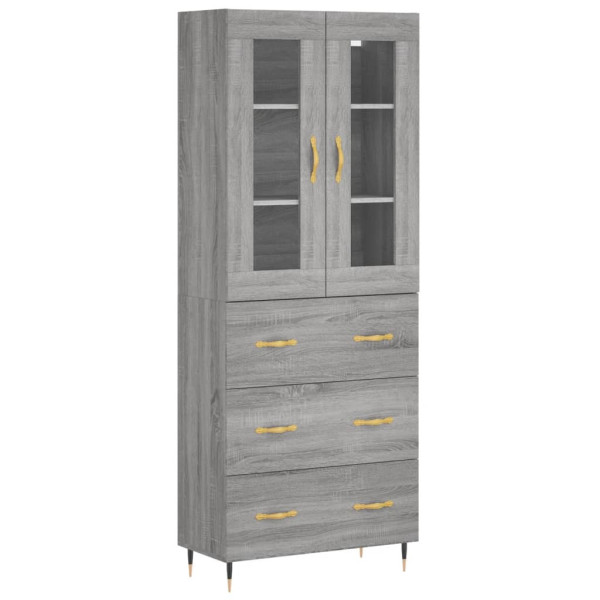 Szafka Regał Witrynka Szara Dąb Sonoma Szklana 69.5x34x180 cm do Salonu 751581