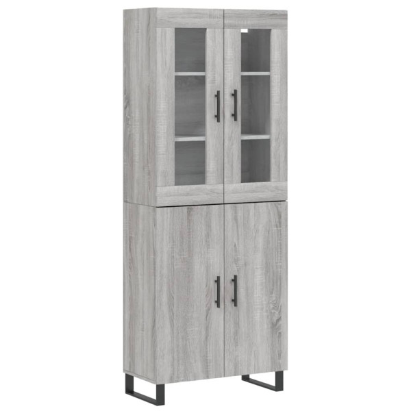 Szafka Regał Witrynka Szara Dąb Sonoma z Drzwiami Szklanymi 69.5x34x180 cm 751665