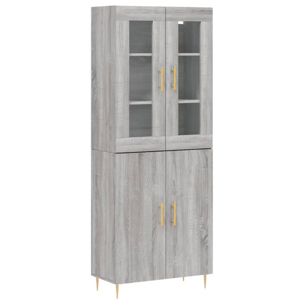 Szafka Regał Witrynka Szara Dąb Sonoma z Drzwiami Szklanymi 69.5x34x180 cm 751589