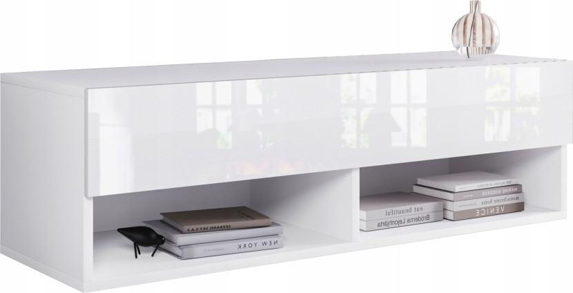 Szafka RTV 100 cm bezuchwytowa, biały mat/połysk stojąca/wisząca z LED 804994