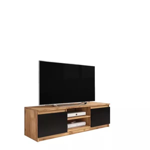 Szafka RTV 120 cm z 2 drzwiami i półką BINGO dąb wotan czarny 1079381