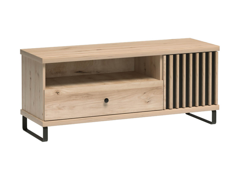 Szafka RTV 124 cm CALI C-7 z metalowymi nóżkami lamelami dąb artisan 134801