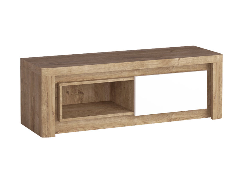 Szafka RTV 124 cm LIVINIO L-10 z oświetleniem dąb ribbeck / biały połysk 136039