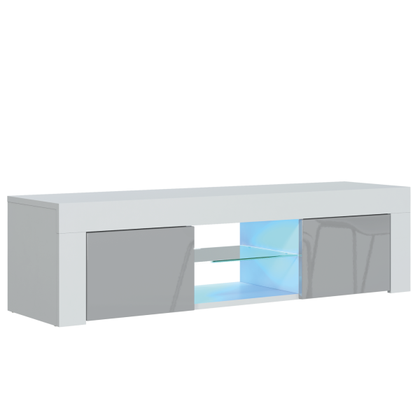 Szafka RTV 130cm ONE FURNITURE - Biały Laminat & Szare Drzwi 202537