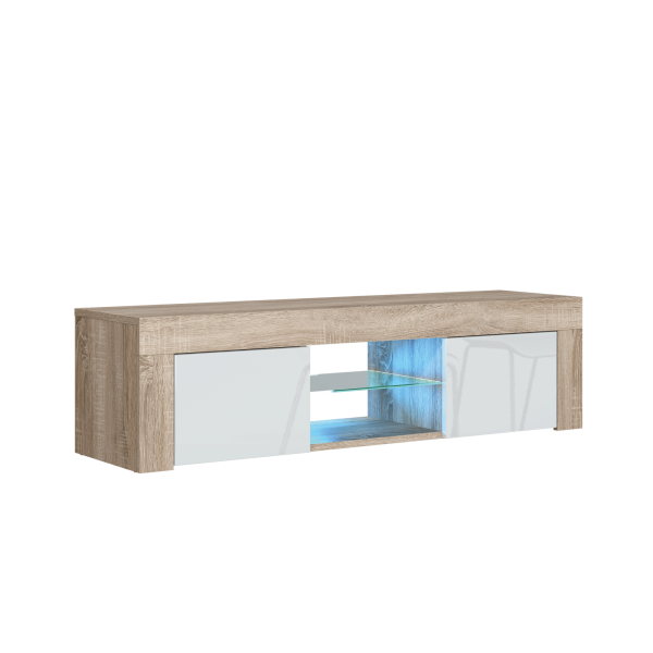 Szafka RTV 130cm ONE FURNITURE - Dębow Laminat & Białe Drzwi 334276