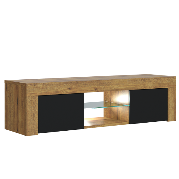 Szafka RTV 130cm ONE FURNITURE - Laminat Dębowy & Czarny 202550