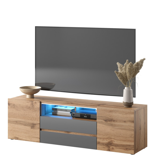Szafka RTV 137 cm do salonu SENZO dąb wotan/szary połysk 769860