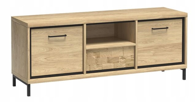Szafka RTV 139 cm Czarna Pod Telewizor Półka MILAN NÓŻKI 833998